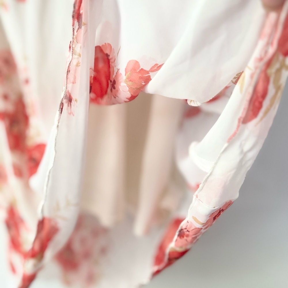 Vintage y2k M Collection Red, Pink, and White Floral Chiffon Maxi Skirt - Picture 5 of 8